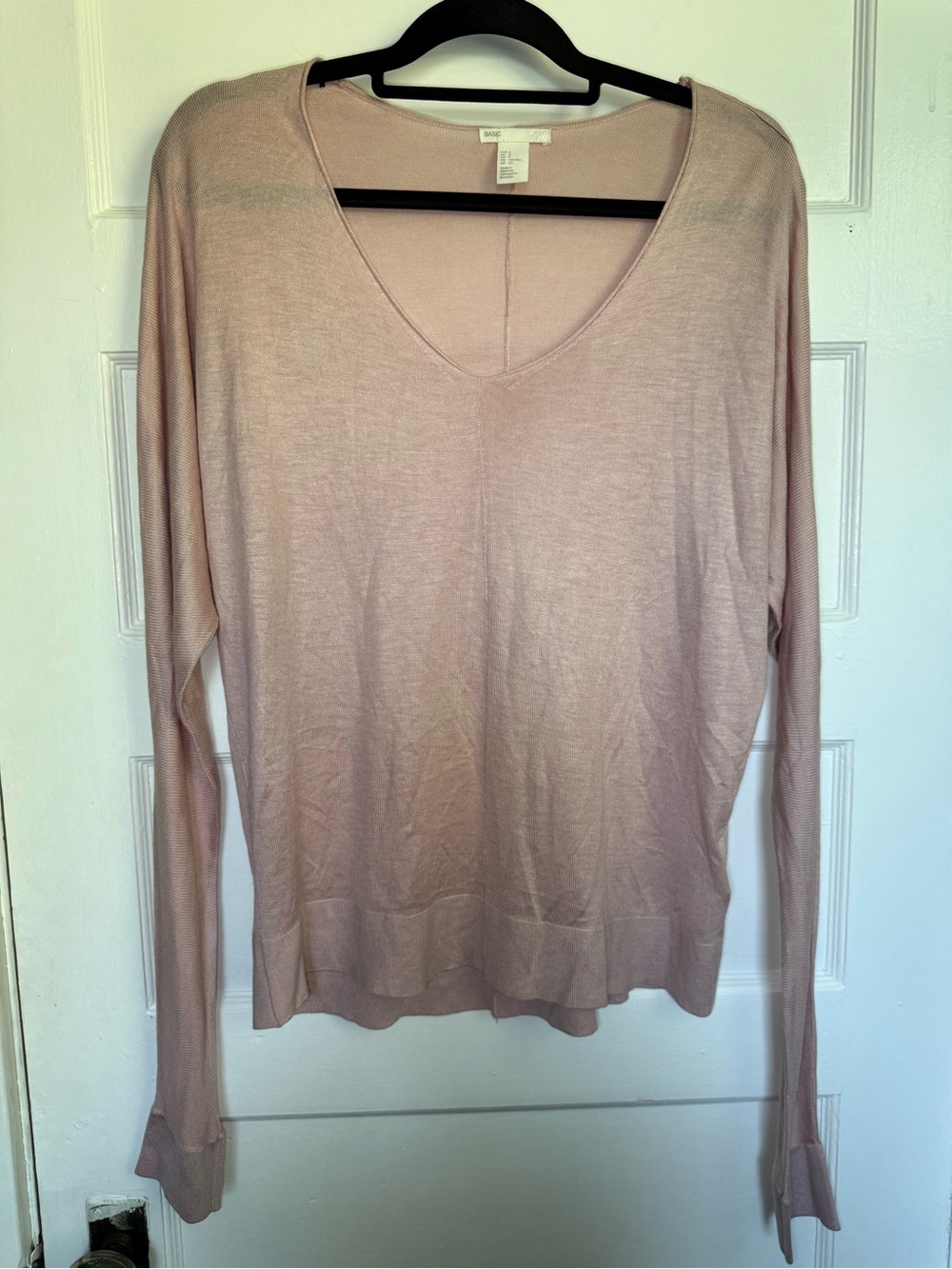 H&M Soft Blush Pink V-Neck Long Sleeve Lightweight Knit Sweater Balletcore S
